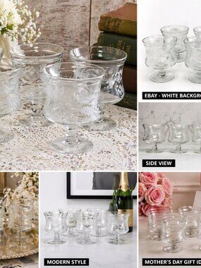 TG-01-Vintage Floral Etched Glass Dessert Cups Set of 5 – Elegant Barware